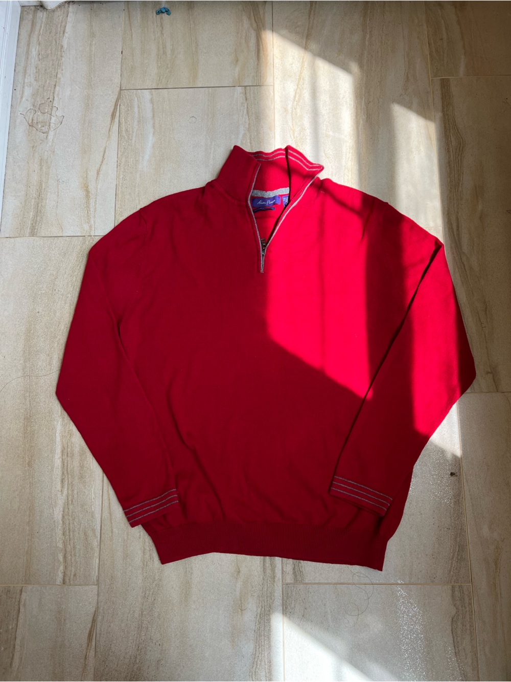 Alan Flusser Women’s Red Cotton Cashmere Sweater Quarter Zip Large